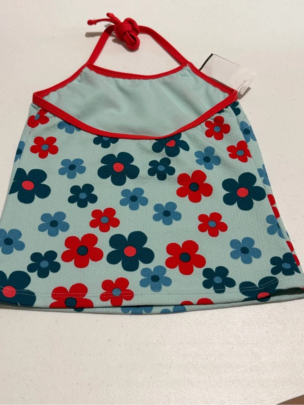Breaking waves Kids Two-Piece Tankini Swimsuit - Aqua with Red & Navy floral